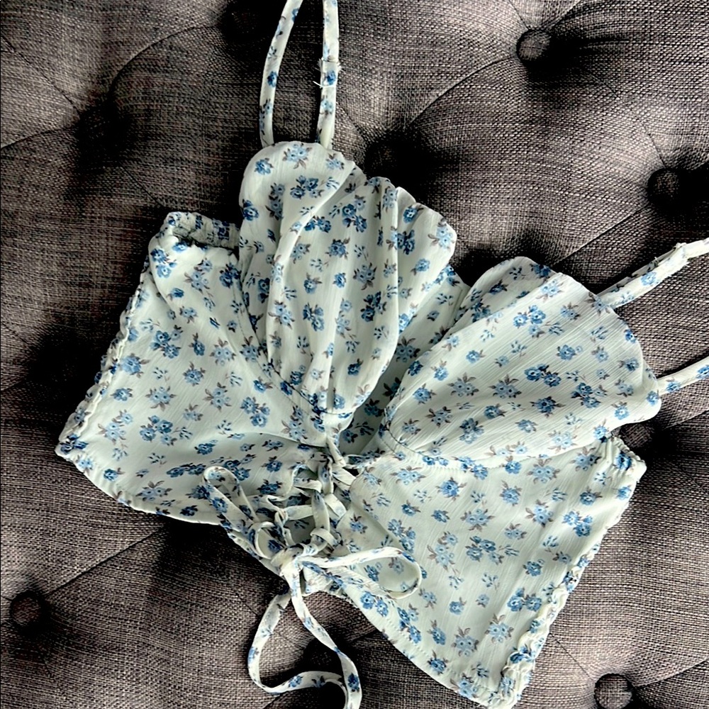 Floral Lace-Up Crop Top NWOT